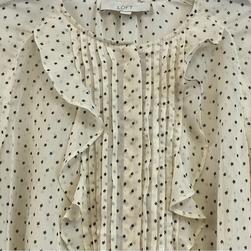 LOFT Ivory and Black Dotted Ruffle Blouse - Image 3