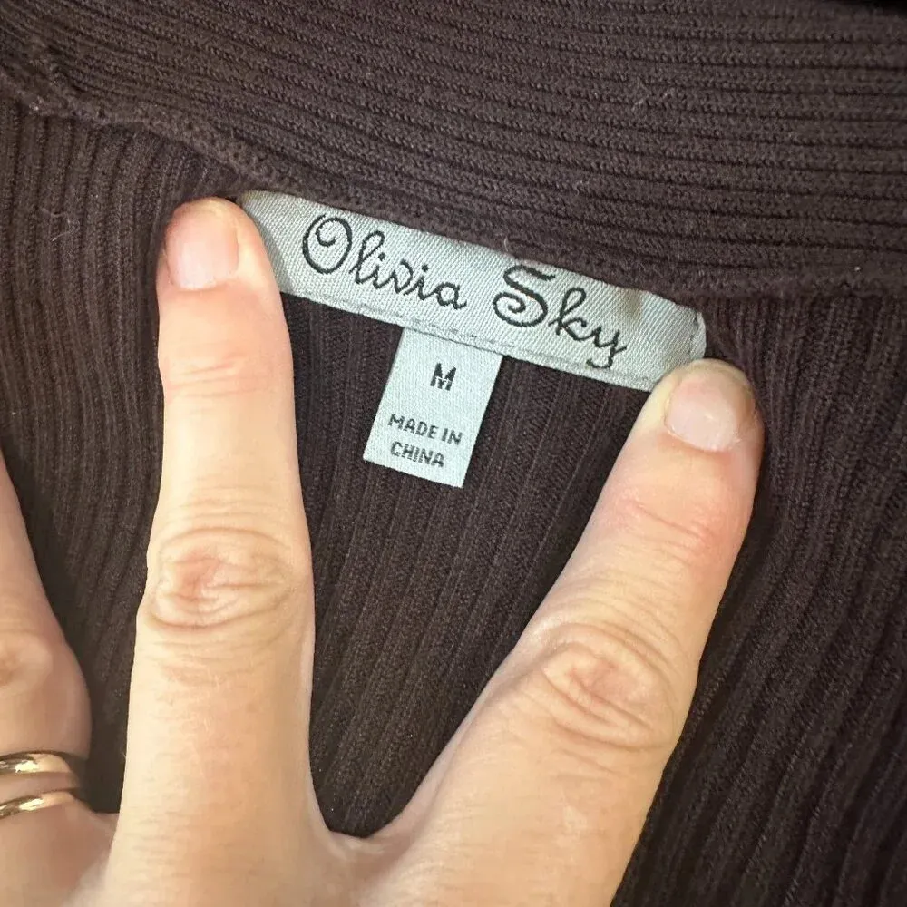 OLIVIA SKY Brown Ribbed Open Knit Cardigan size medium - Image 7