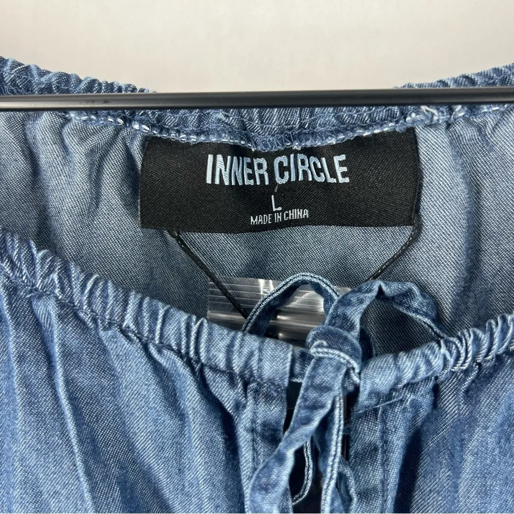 Inner Circle Chambray Adjustable‎ Drawcord
Neckline Button Front Peasant Top Blue Size L - Image 3