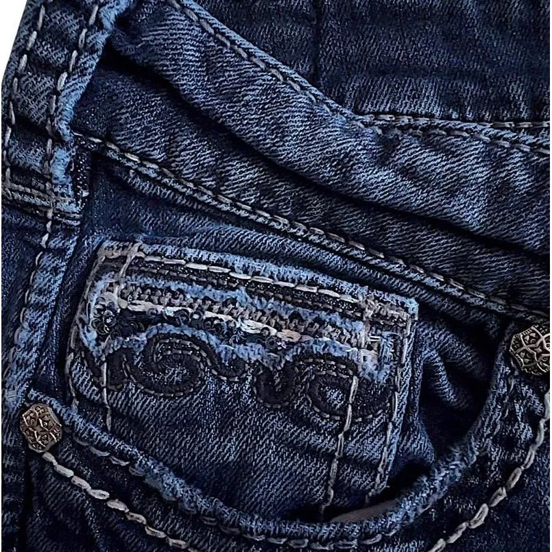 Silver Jeans Co Womens Suki Flap Capris Dark Wash Embroidered Sequin Curvy - Image 5