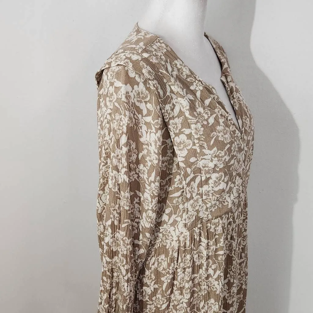 Gilli Tan Cream Floral Mini Babydoll Dress Size Large Wedding Guest Dress - Image 5