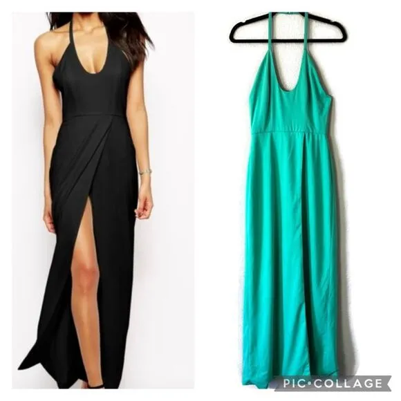 AQ/AQ Sienna Mint Green Halter Neck Sleeveless Open Back Slit Maxi Dress Size 4 - Image 2