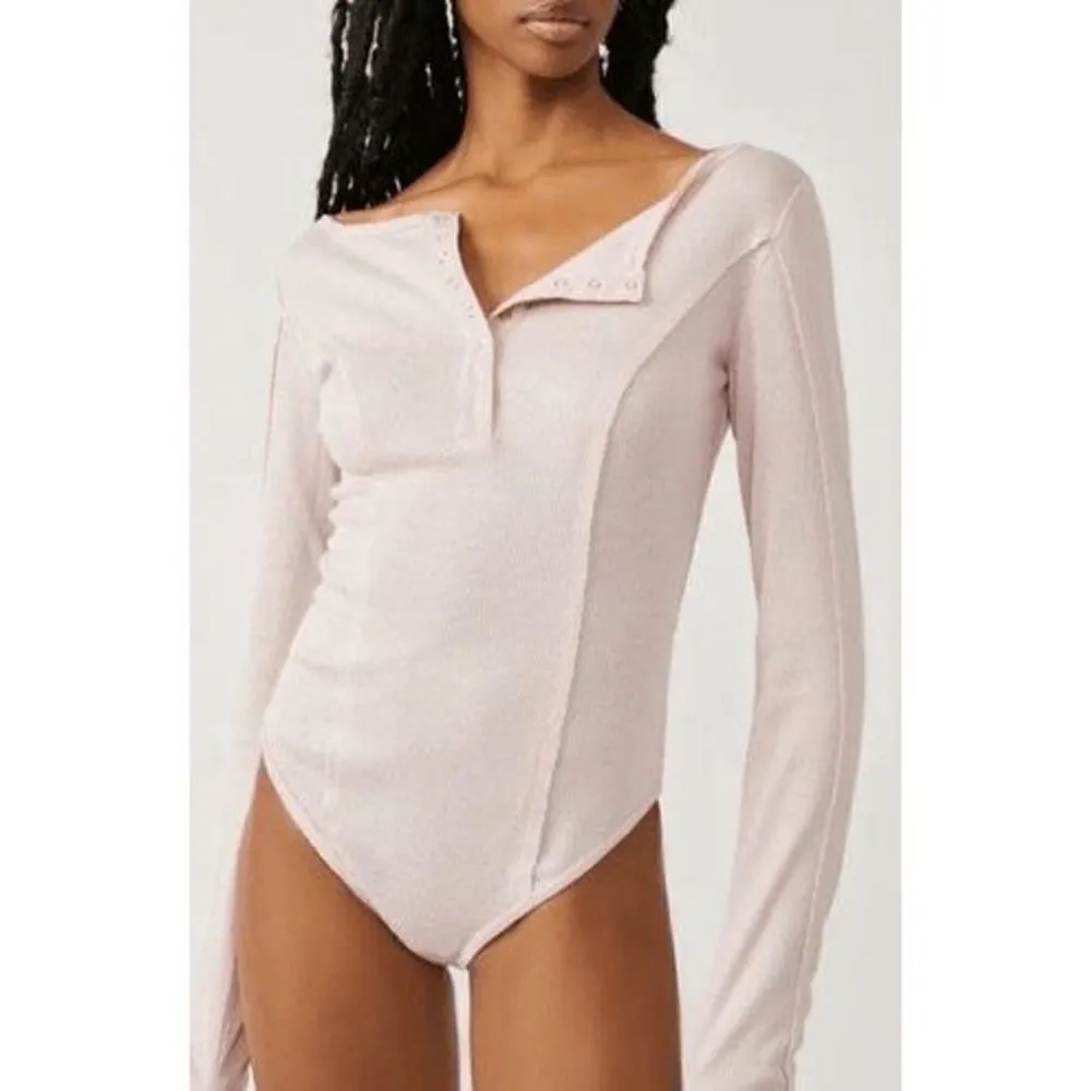 Free People Pink Nectar Sloane Henley Long Sleeve Bodysuit, XS - Image 7