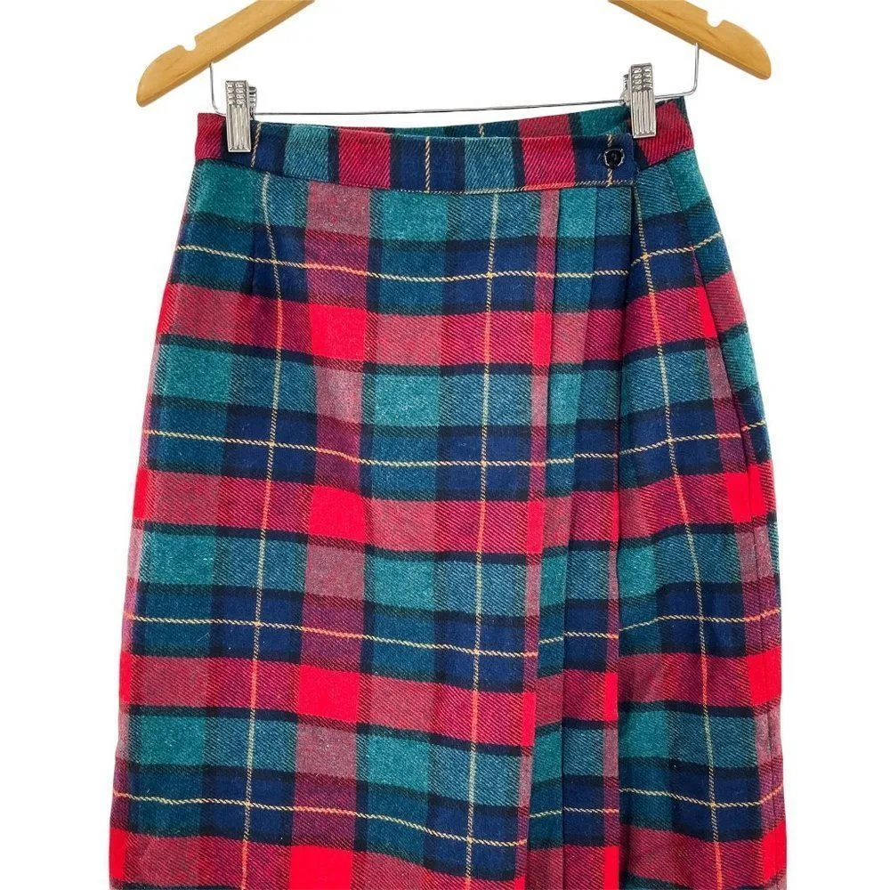 Vintage Boundary Waters Plaid Wool Pleated Midi Skirt 12 - Image 12