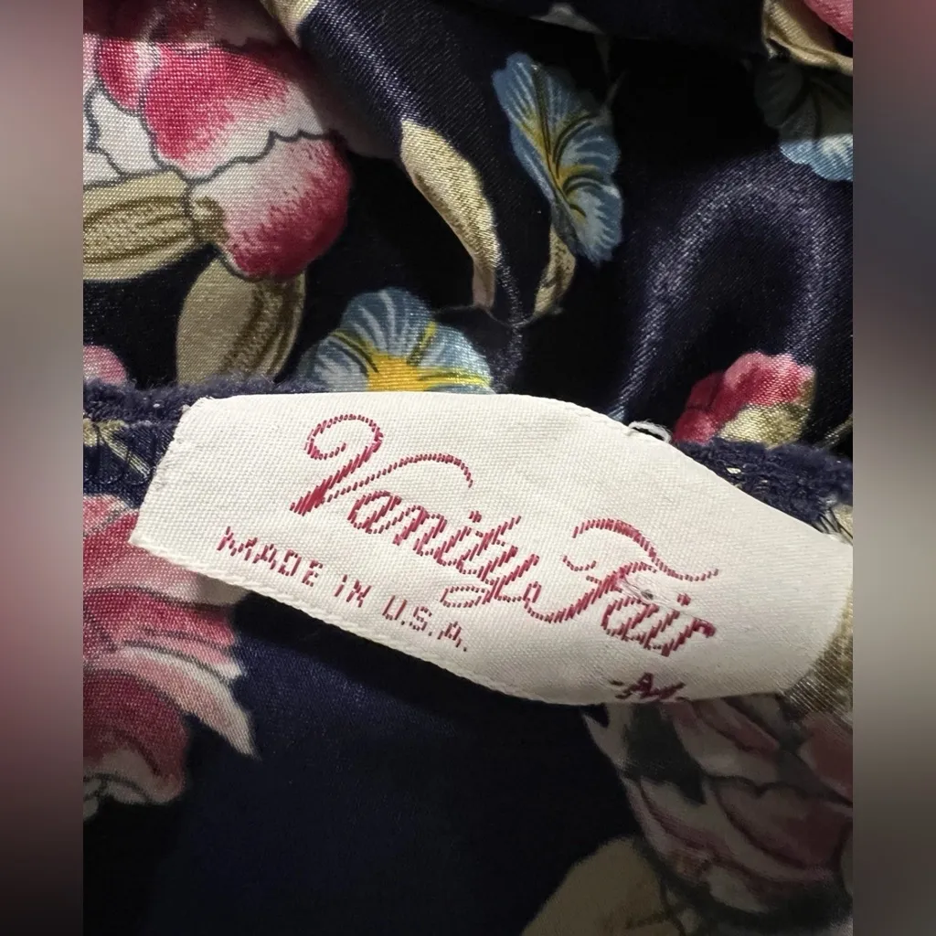 Vintage 70s 80s Vanity Fair Blue Floral Lace Teddy Mini Slip Dress Lingerie USA - Image 3