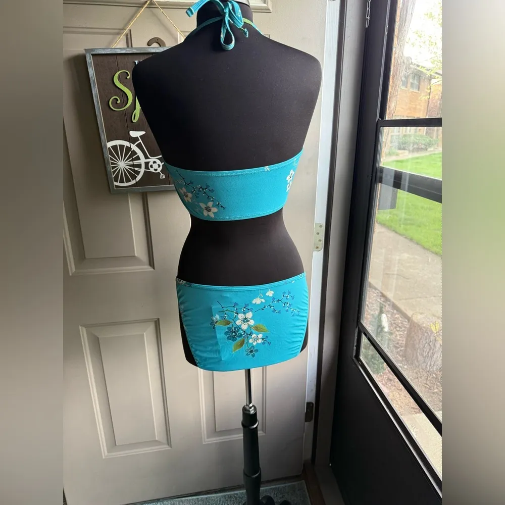 Vintage NOS 90s Sun Streak Newport News foil floral bikini swimsuit, size L/XL - Image 6