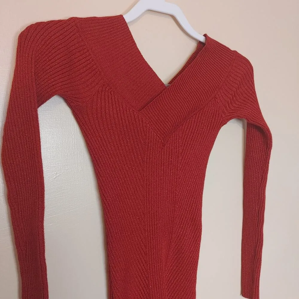 Candies Size Small S Red Sparkle Glitter Knit Top Christmas Holiday Party V Neck - Image 6