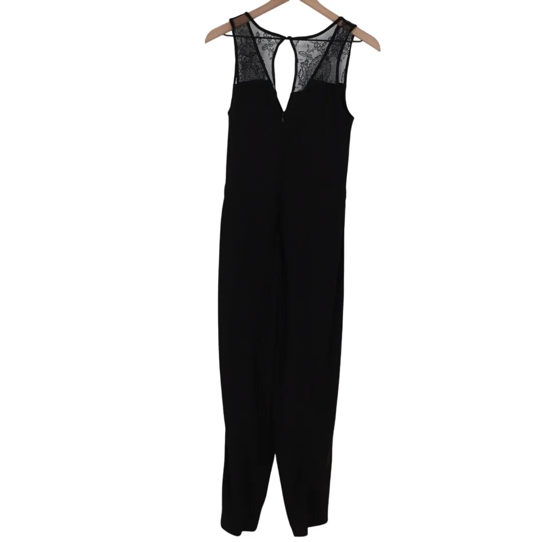 French Connection Black Lace Trim Keyhole Neck Sleeveless Jumpsuit Pants Size 8 - Image 6