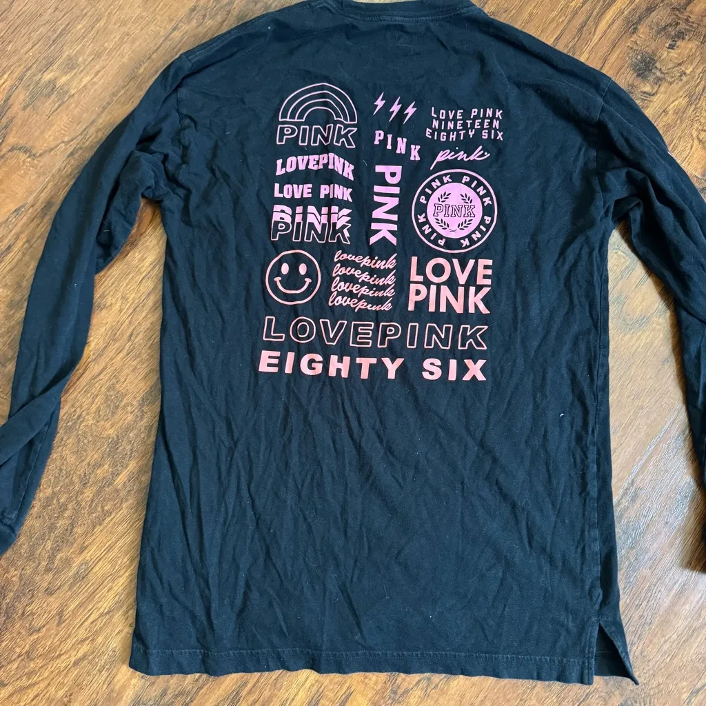 PINK Victoria's Secret Black Long Sleeve with Pink Lettering - Image 5
