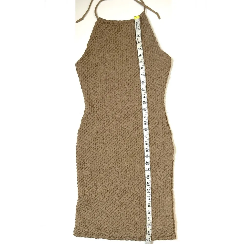 Hearts & Hips Taupe Textured Tie Halter Neck Bobycon  Mini Dress Sz M Wo… - Image 6
