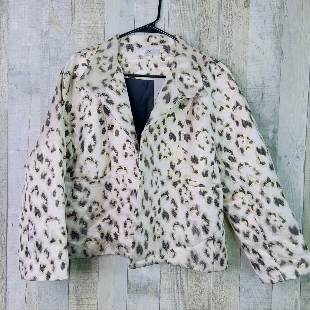 Natori Large Gold Metallic Leopard Print Lined Open Front Cardigan Jacket - Image 2