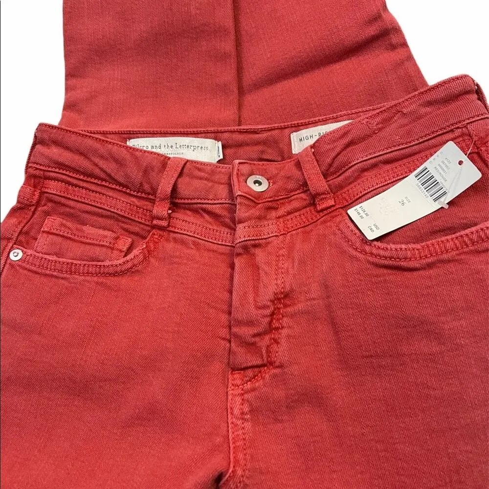 Pilcro Jeans Sz26 Red High-Rise Slim Straight Ankle Distressed NEW - Image 6
