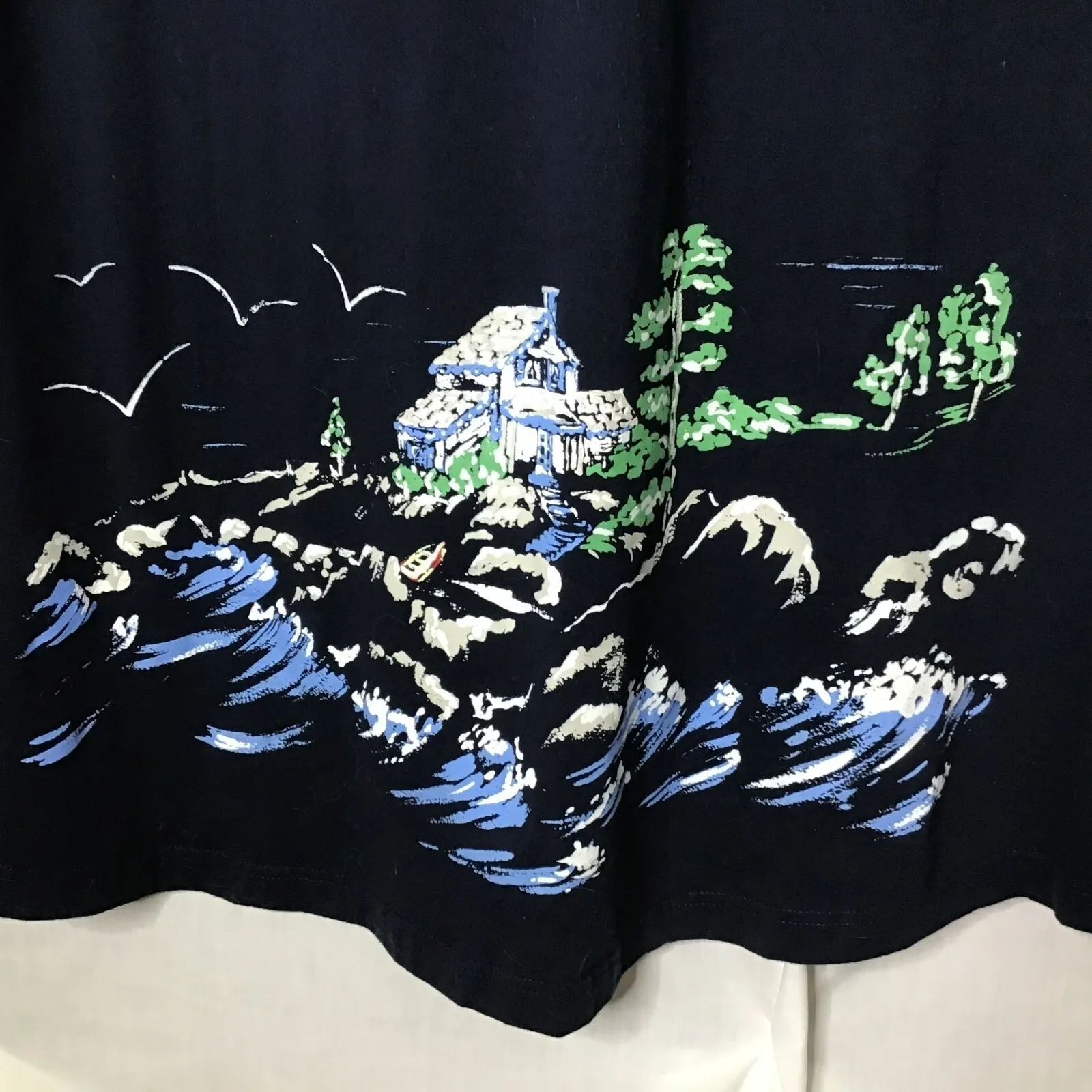 Bobbie Brooks Vintage Women's Lighthouse Graphic Print Short Sleeve Maxi Dress L Blue Size L - Image 4