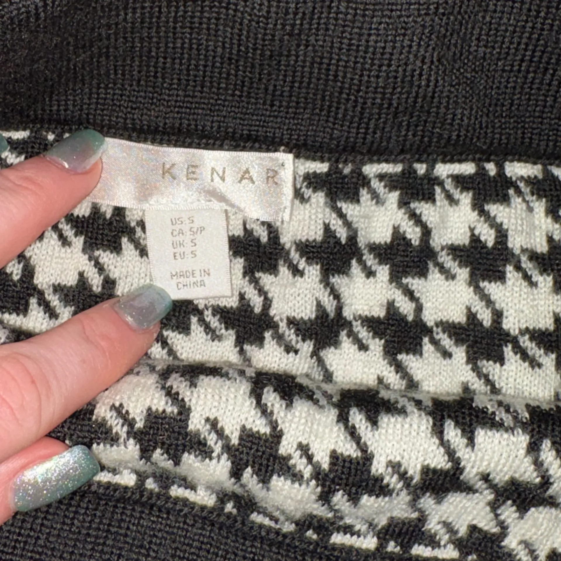 Kenar Black and White A-Line Houndstooth Skirt - Image 2