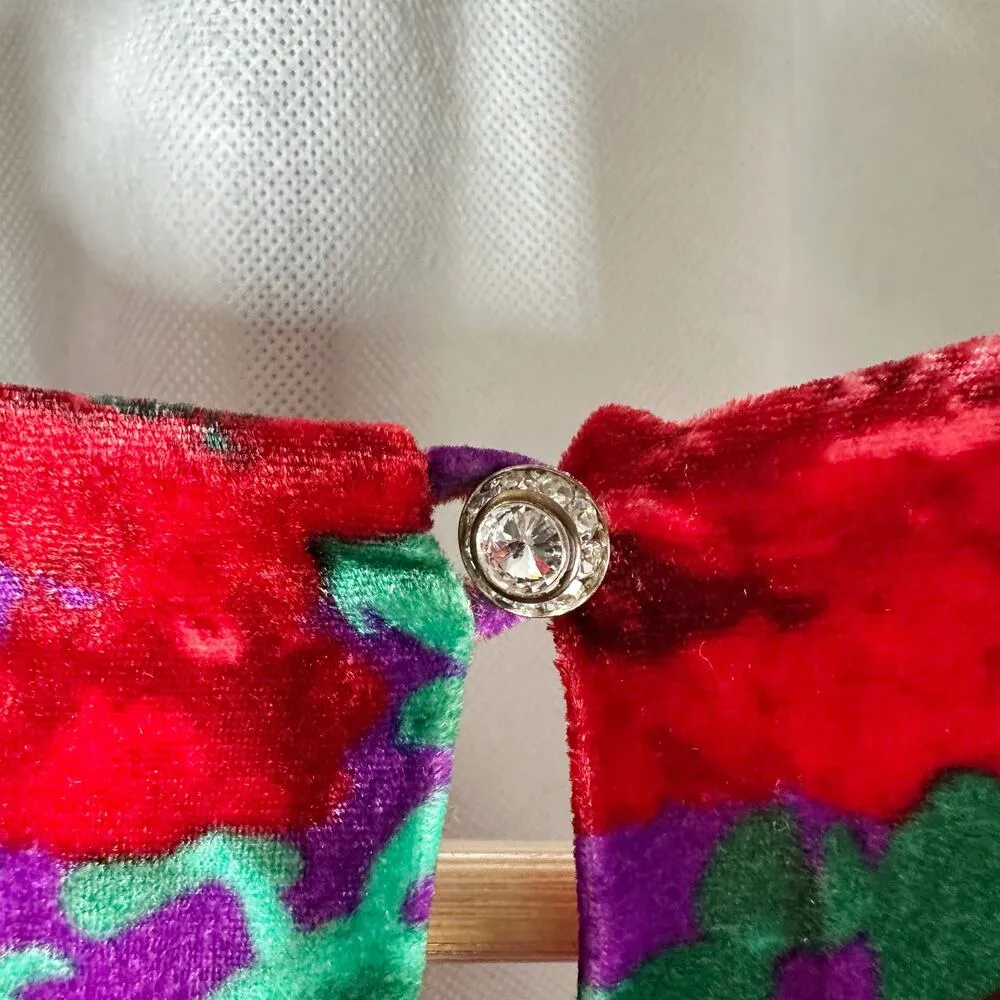 MAGDA BUTRYM Mundo Ruched Floral Velvet Mini Dress Red Multi Size US 6 - Image 12