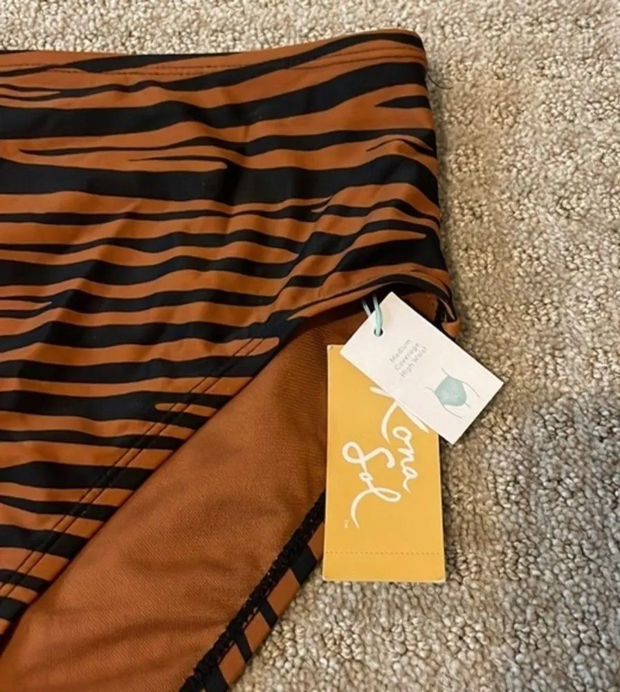 NWT- Kona Sol Brown & Black Zebra High Waist Bikini Bottoms - Image 5