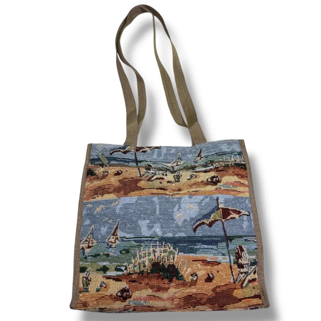 Jade Vintage Tapestry Beach Theme Tote Bag Tan - Image 2