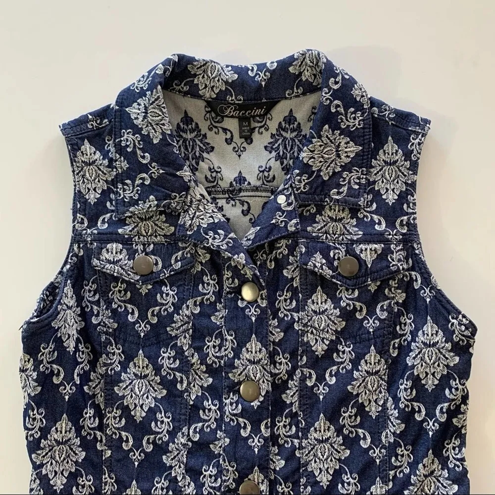 Via Penny Lane Reworked Apparel | Dog Mother Wine Lover Brocade Denim Vest M Size M - Image 4