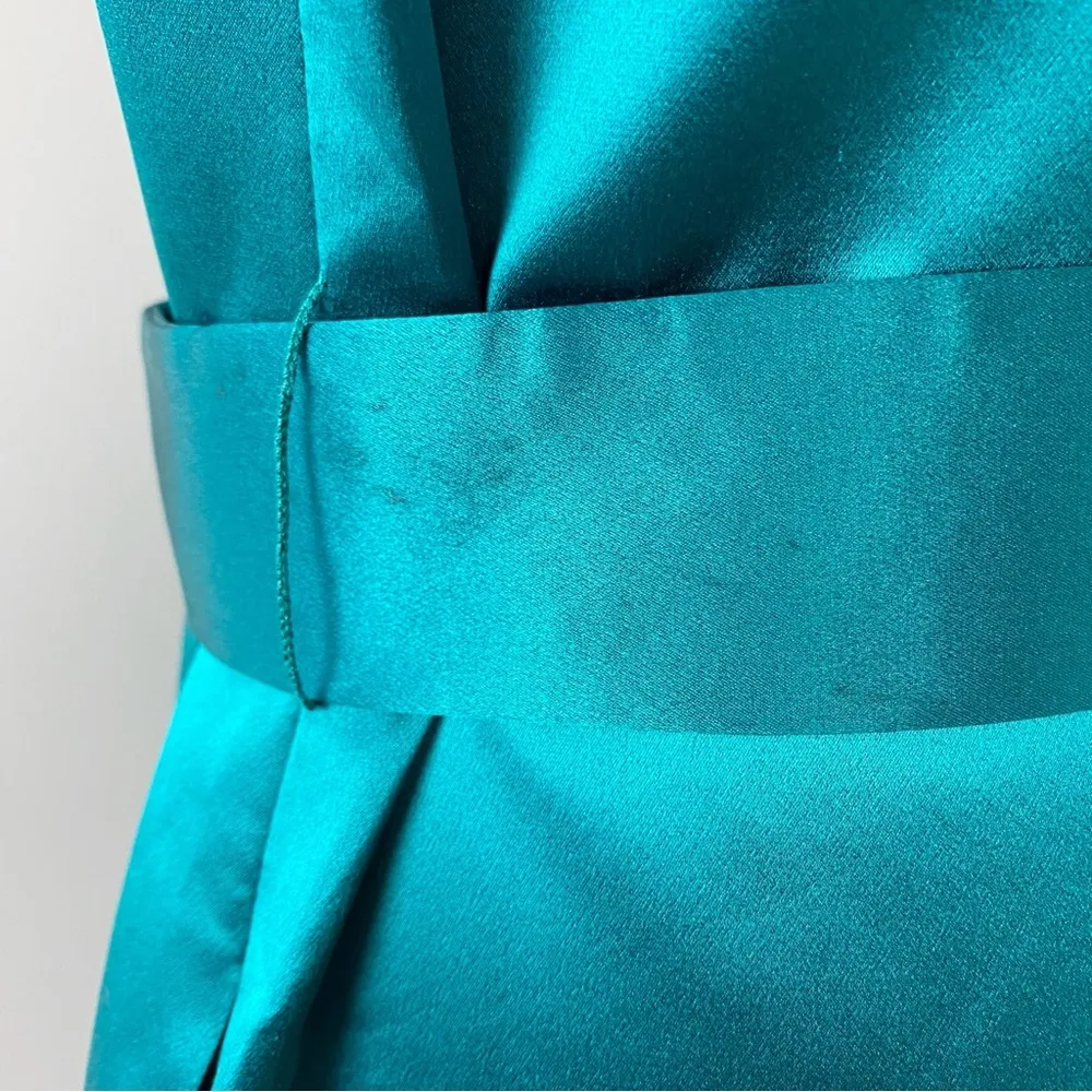 Women's Silk Sleeveless Belted Dress Teal Size 6 - Image 9