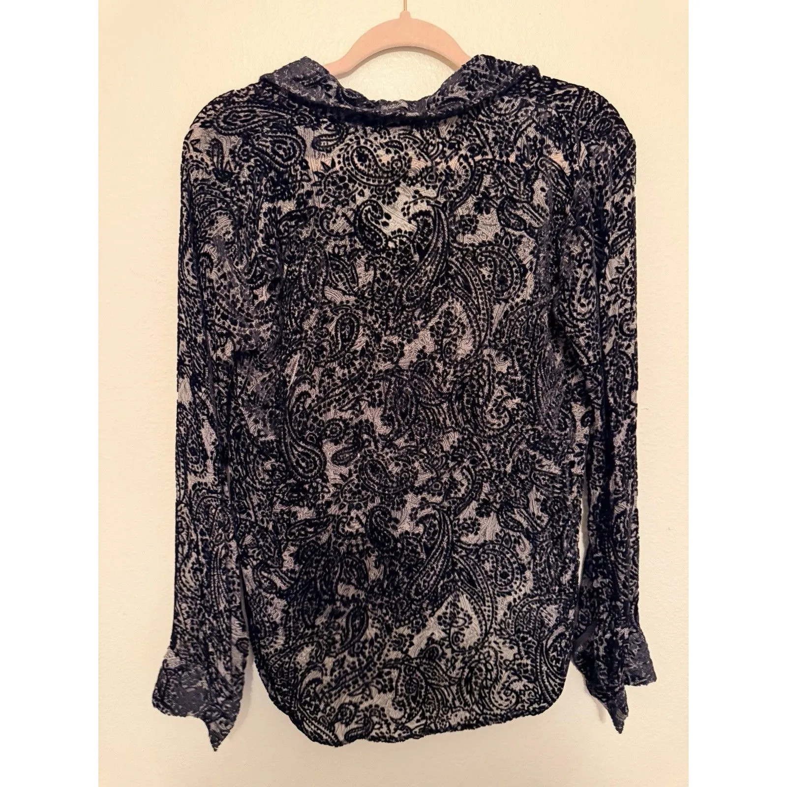 L'AGENCE Hailie Paisley Velvet Lace Silk Blend Button Down Shirt Black M $420 - Image 8