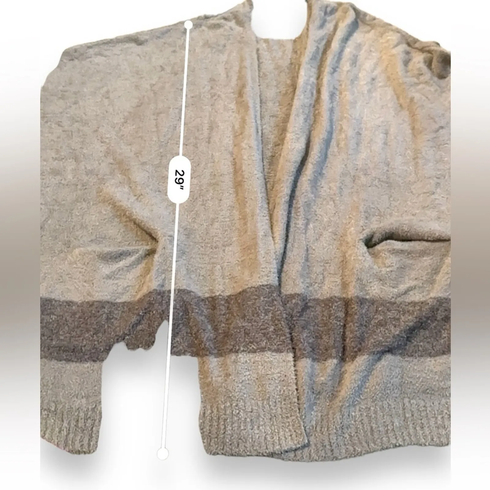 Barefoot Dreams CozyChic Lite Cliffside Gray Striped Cardigan Wrap One Size - Image 11