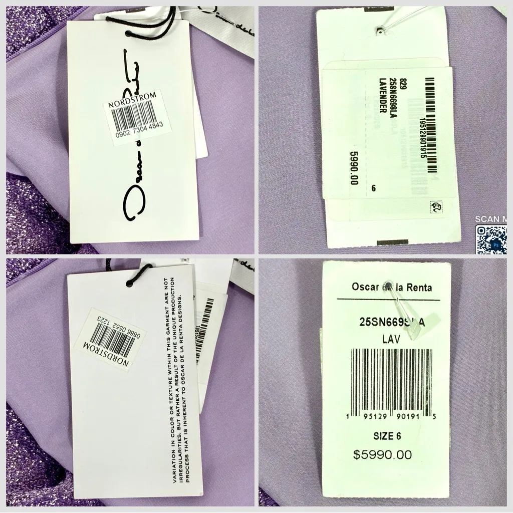 Oscar de la Renta Lame Column Gown Maxi Dress Metallic Lavender 6 NWT - Image 5