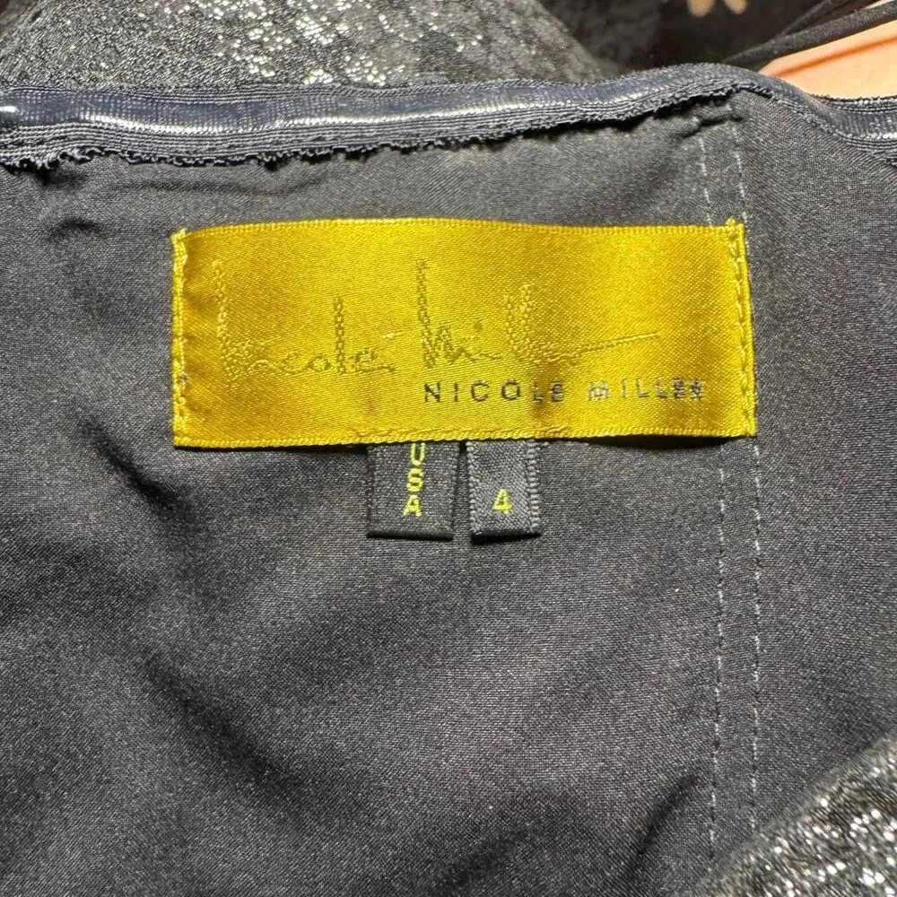 Nicole Miller Women's Bardot off-the-shoulder black Floral cocktail dress Sz 4 - Image 3