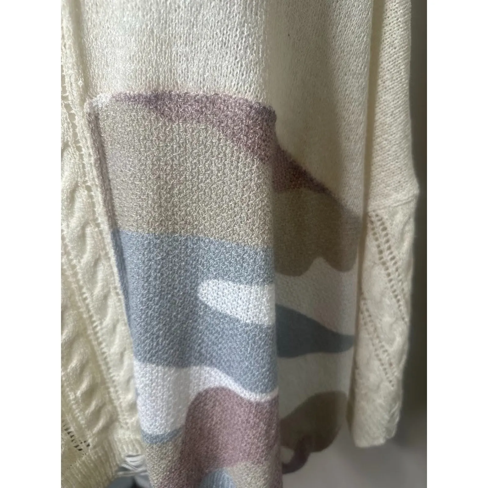 POL Oversized Dolman Sweater S Relaxed Lightweight Patchwork Camo Distressed - Image 6