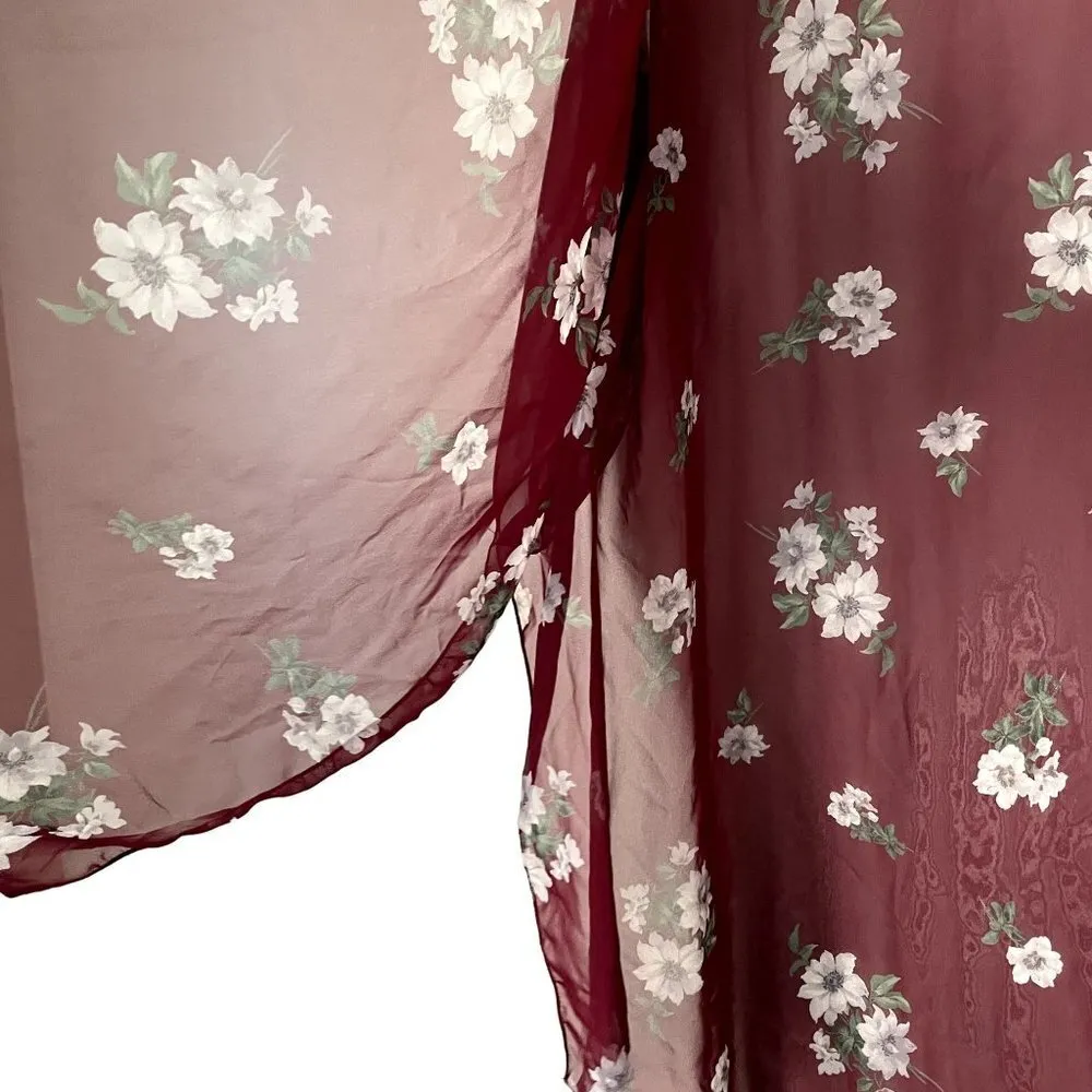 Emory Park burgundy and white floral sheer poncho cardigan top classic flowy - Image 4