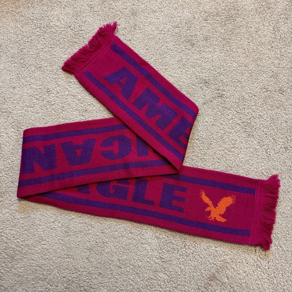 Y2K American Eagle pink and purple warm knit tassel scarf, NWOT - Image 2