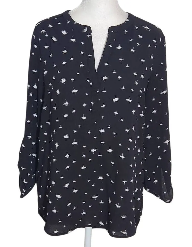 Daniel Rainn Black and White Dandelion Print Blouse Size Small High Low Blouse - Image 1