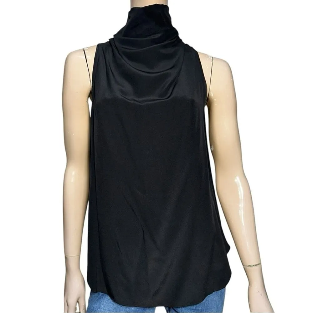 By Malene Birger Sz 38 S Black Silk Satin Sleeveless Zipper Back Turtleneck Top - Image 2