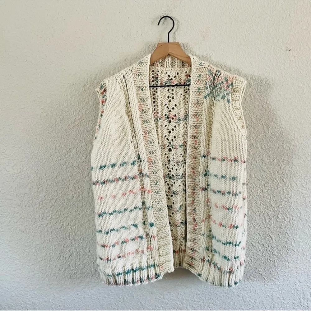 Vintage Cream Stripe Knit Sweater Vest Size L - Image 2