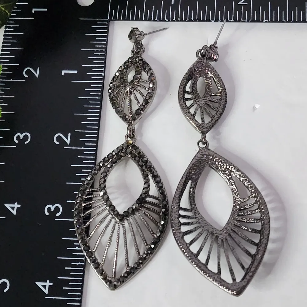 New York & Co Gunmetal with Crystal Oval Drop Earrings - Image 5