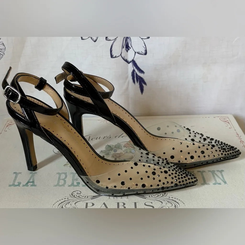 Adrienne Vittadini Black and Clear Studded Heels - Image 4