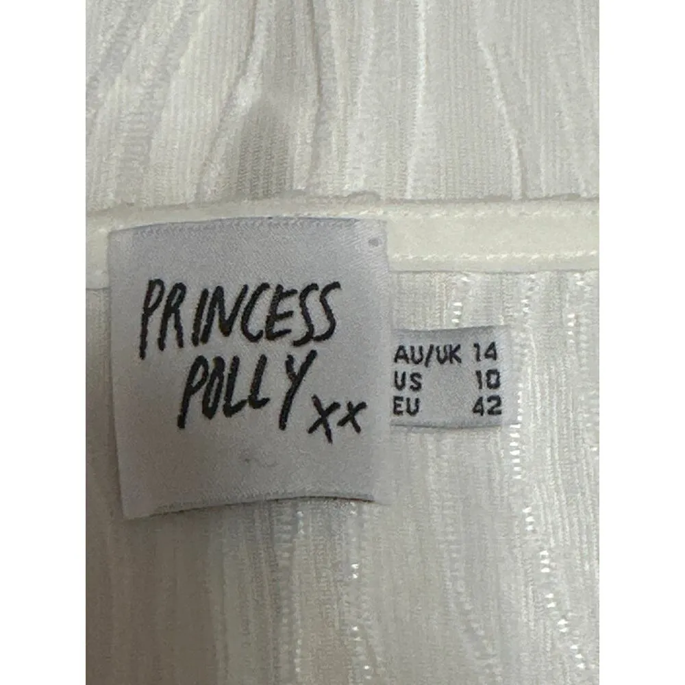 Princess Polly White Short Sleeve Pleated Tie Cardigan Blouse Crop Top Size 10 - Image 3