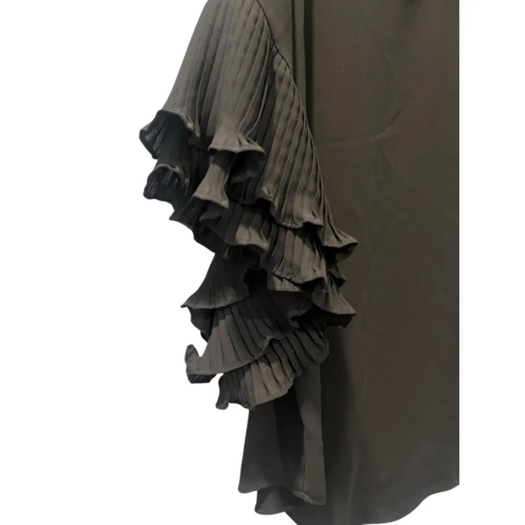 Joseph Ribkoff Black Ruffle Sleeve Blouse Size 6 Zipper Women's Work Flutter - Image 3