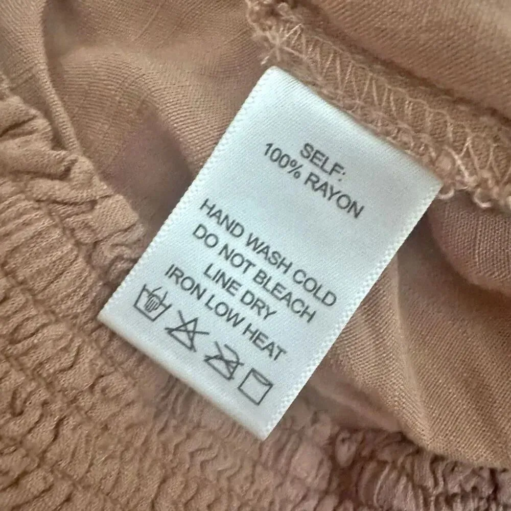 EE:SOME EESOME | Tiered Wide Leg Pants Tan Ruffle Boho Tie Palazzo | Sjze 1X - Image 7