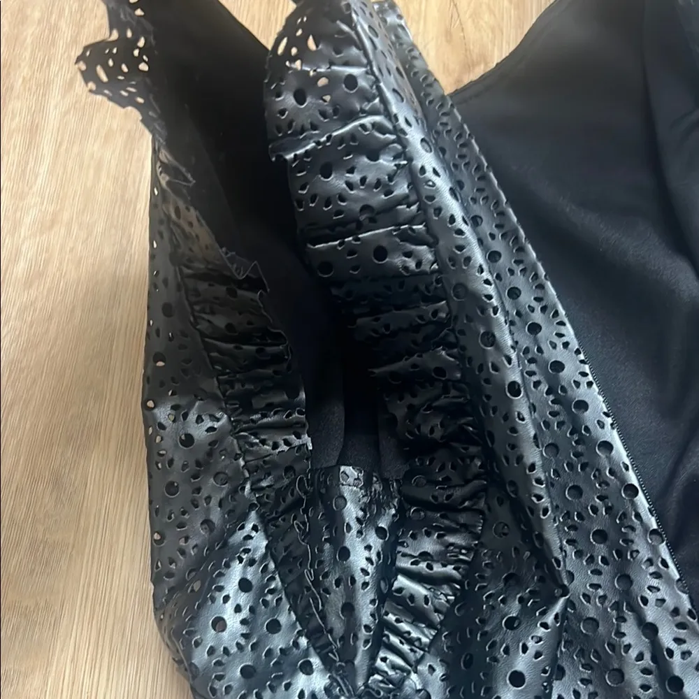 London Times Faux Leather perforated ruffle‎ dress Sz 8 - Image 9