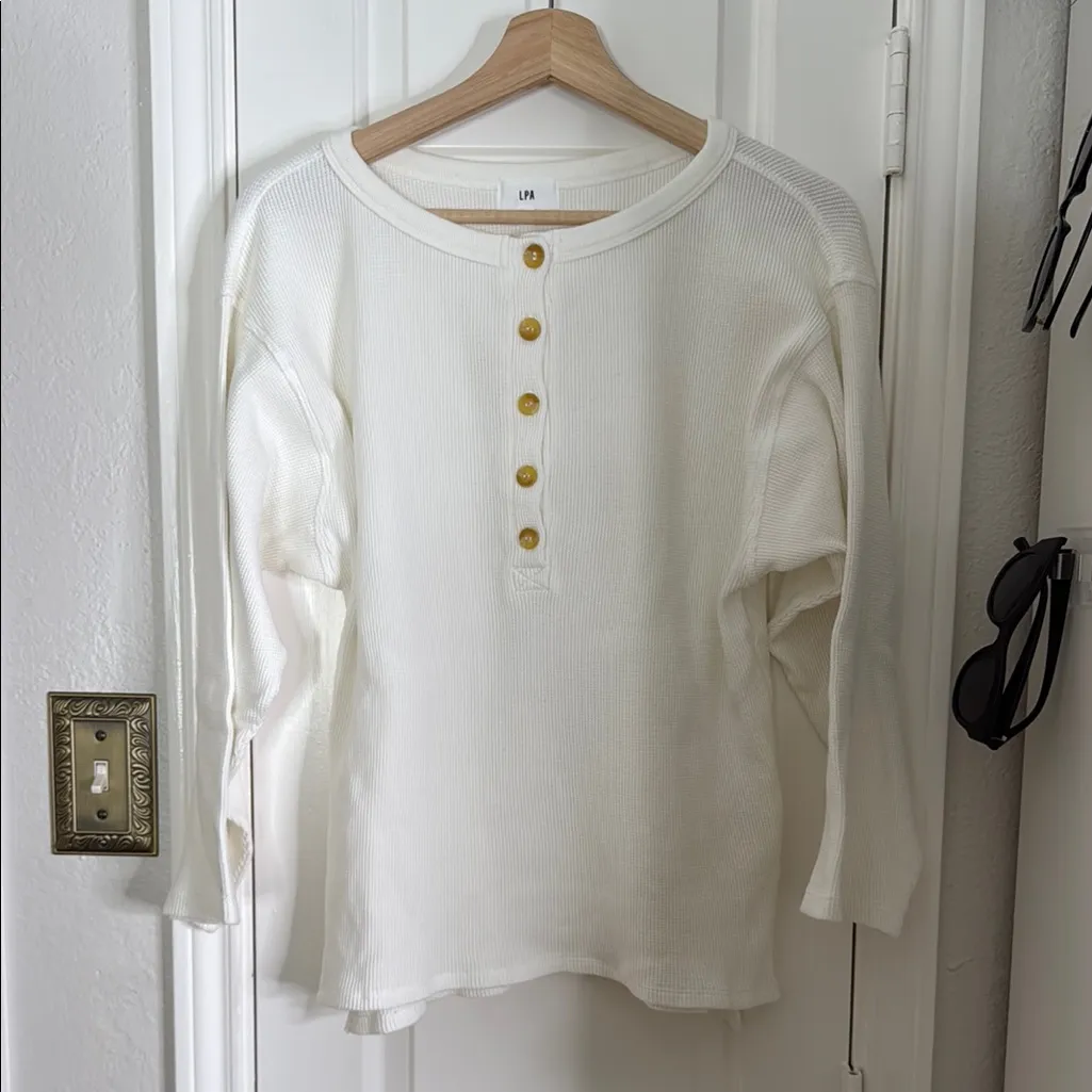 LPA cotton waffle knit Henley - Image 4