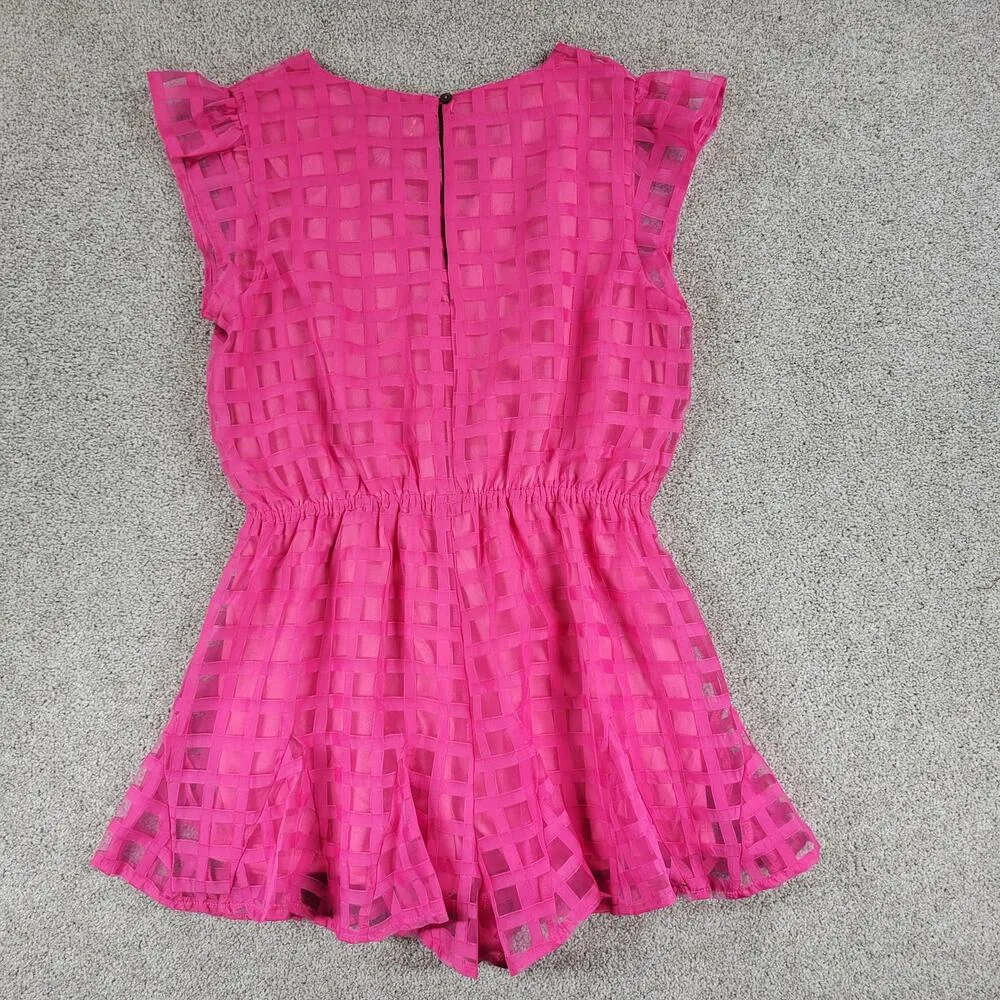 She + Sky Romper Womens L Bright Pink Windowpane Sleeveless V-Neck Lined New - Image 3