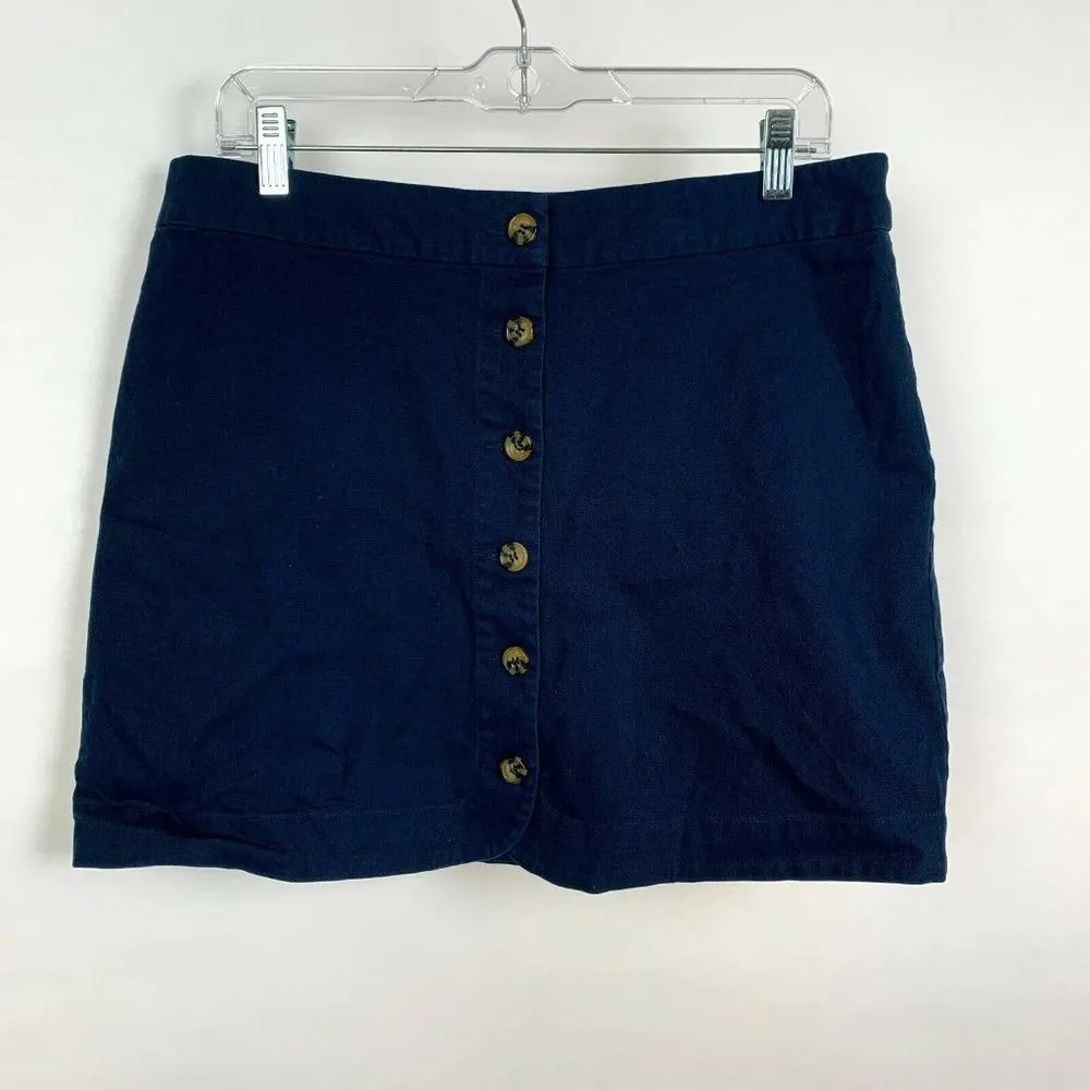 Copper Key Button Front A-Line Mini Skirt Navy - Image 7