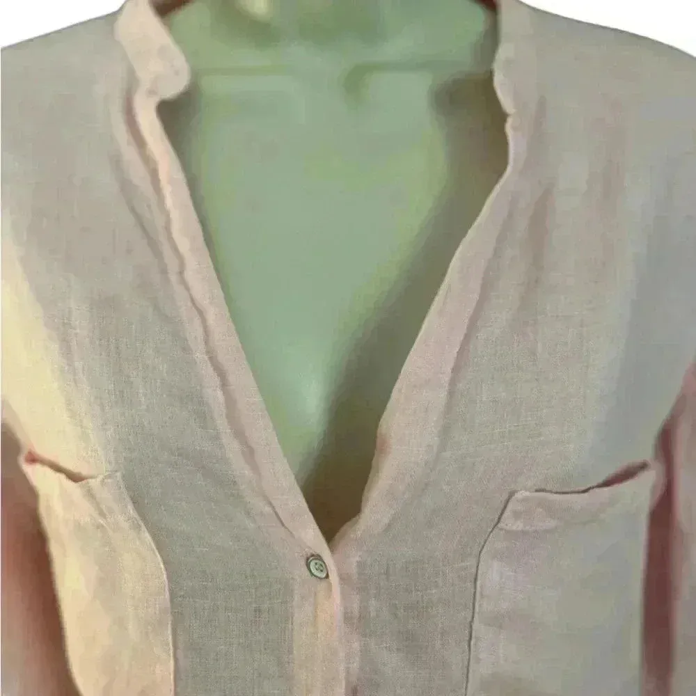 Zara Linen Tunic Blouse Pink Size Small - Image 3