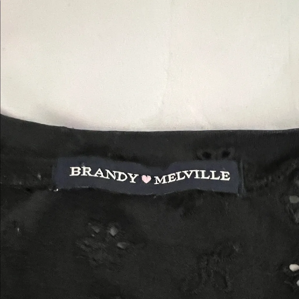 Brandy Melville Black Eyelet Short Sleeve Crop Top - Image 2