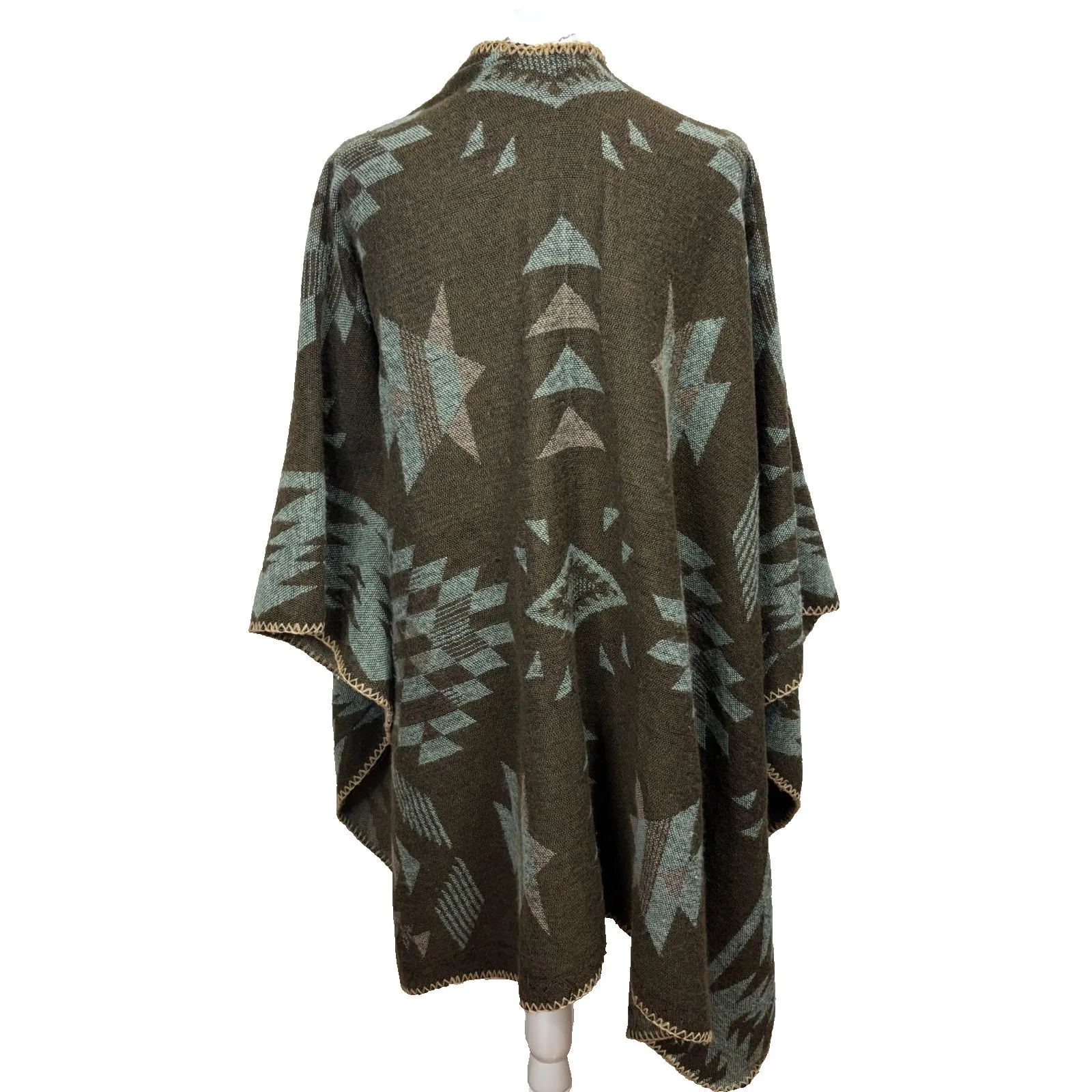 Aztec Shawl Wrap Poncho OSFM Brown Taupe Boho Southwestern Festival Cozy - Image 3