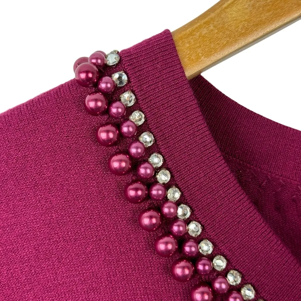 Weekend Max Mara Beaded Neckline Color Block Knit Shift Dress Size Medium - Image 6