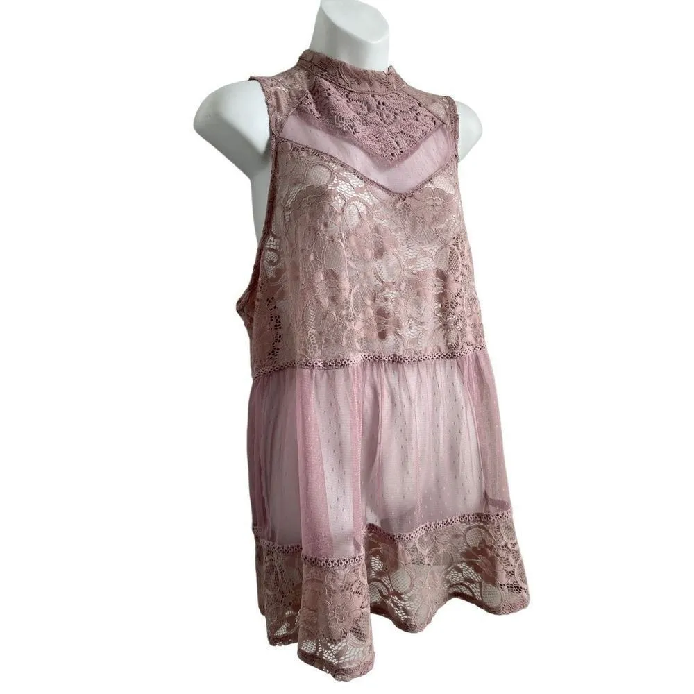 Boutique Lace Flowy Crochet Sleeveless Blouse Size OX, Blush Pink NWT - Image 10
