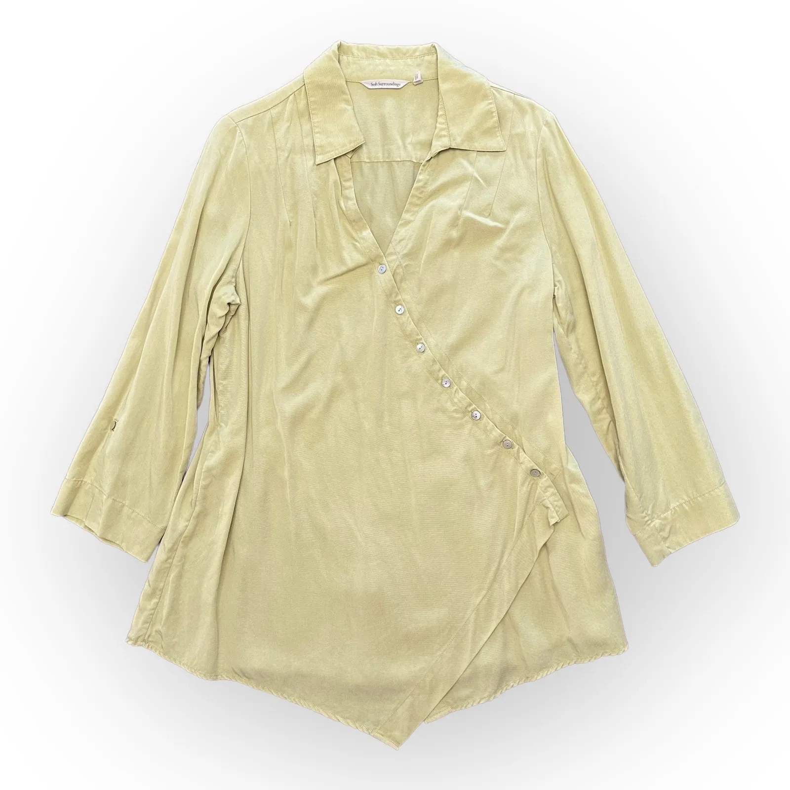 Soft Surroundings Citrine Lagenlook Wrap Boho Asymmetrical Top Size L - Image 1