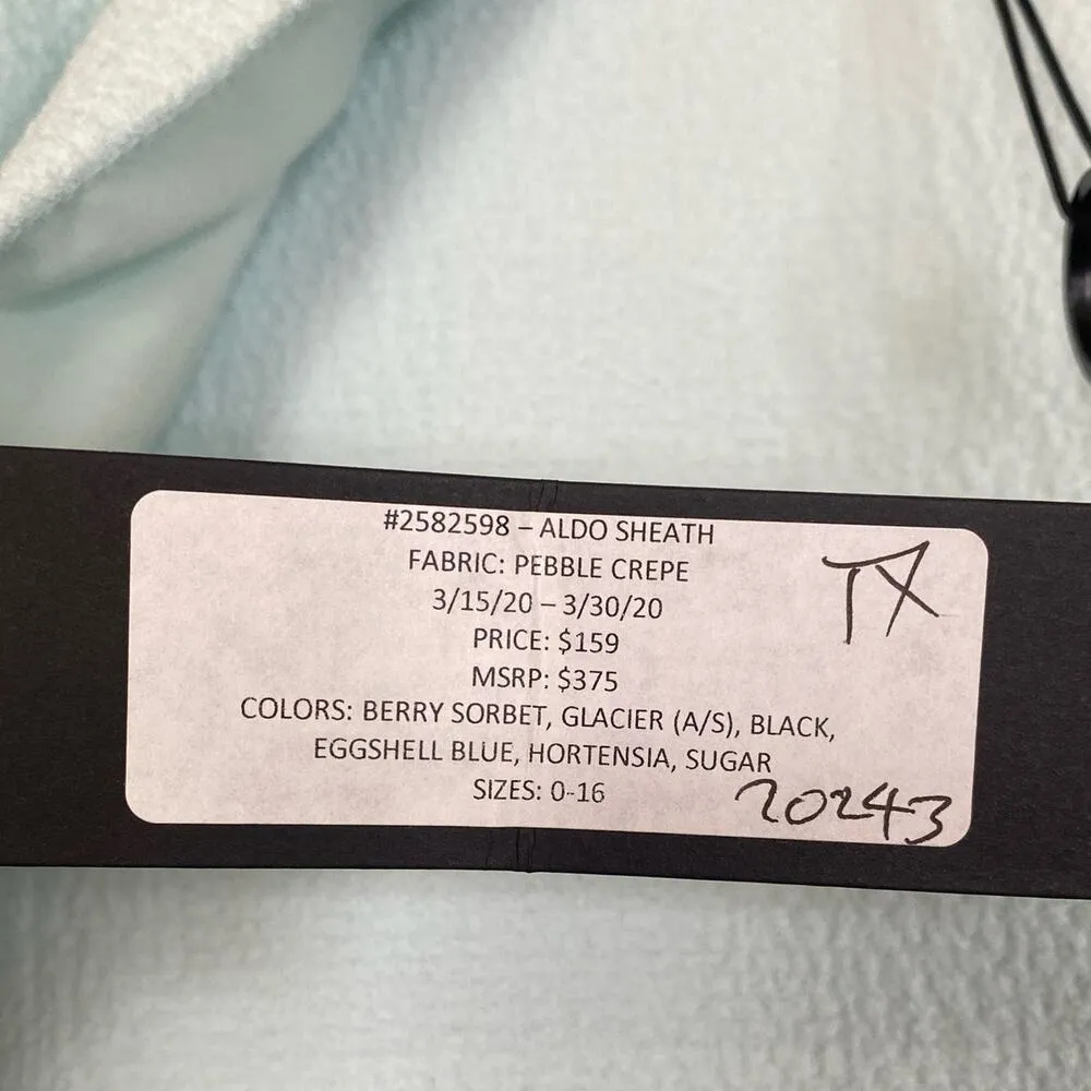 NWT BLACK HALO Aldo Sheath Dress Glacier Light Blue Puff Shoulder Crepe Size 2 - Image 7