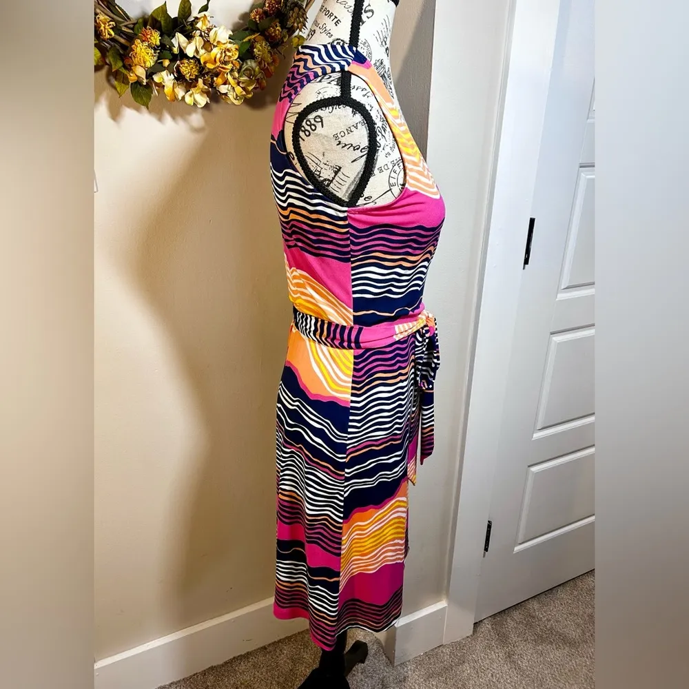 TORI RICHARD HAWAII Camilla True Wrap Sleeveless Striped Knit Jersey Dress XS Pink - Image 6